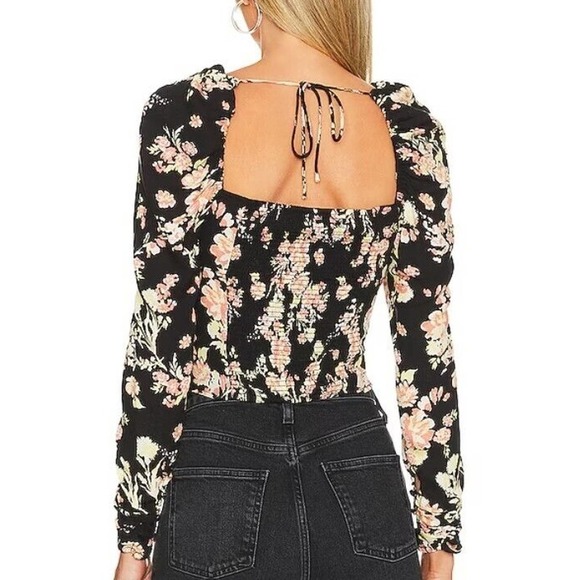 Free People M Blouse Black Floral Long Ruched Sleeve Hilary Printed ob1569574 - Picture 3 of 9
